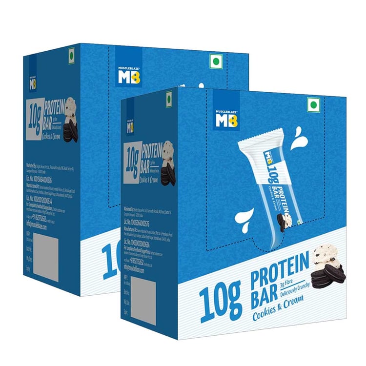MuscleBlaze Protein Bar (10 gm Protein) 6 bar(s) Cookies & Cream - Pack of 2