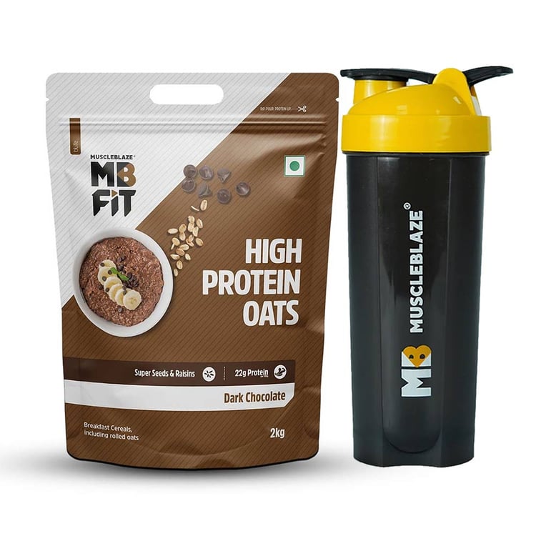 MuscleBlaze High Protein Oats 2 kg Dark Chocolate & Shaker Combo