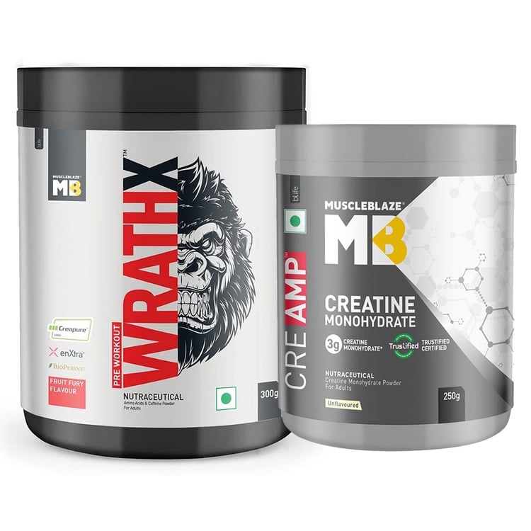 MuscleBlaze Pre Workout WrathX 0.66 lb & Creatine Monohydrate CreAMP 0.55 lb Combo