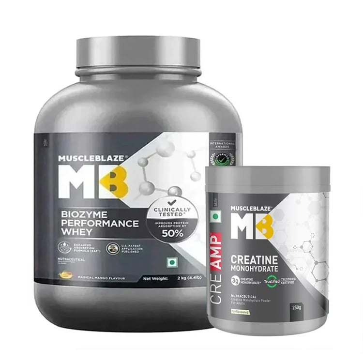 MuscleBlaze Biozyme Performance Whey 2 kg & Creatine Monohydrate CreAMP 0.55 lb Combo