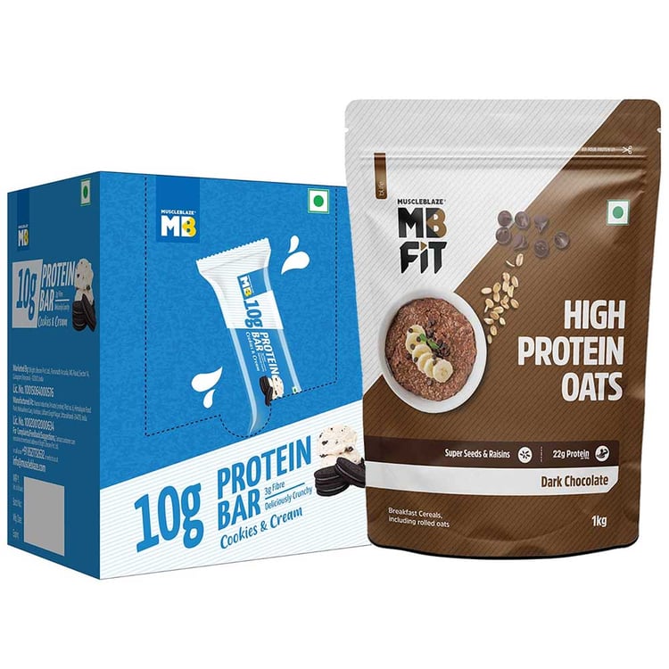 MuscleBlaze High Protein Oats 1 kg Dark Chocolate & 10g Protein Bar 6 bar(s) Cookies & Cream Combo