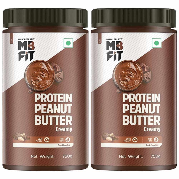 MuscleBlaze High Protein Peanut Butter 750g Dark Chocolate Creamy - Pack of 2