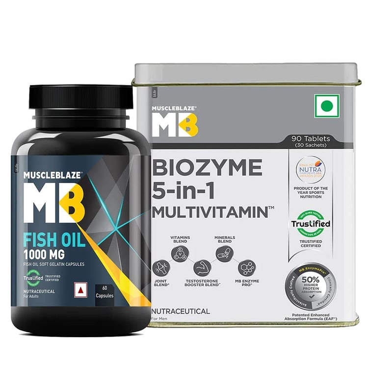 MuscleBlaze Biozyme Daily Multivitamin 90 Tabs & Fish Oil 60 Caps Combo