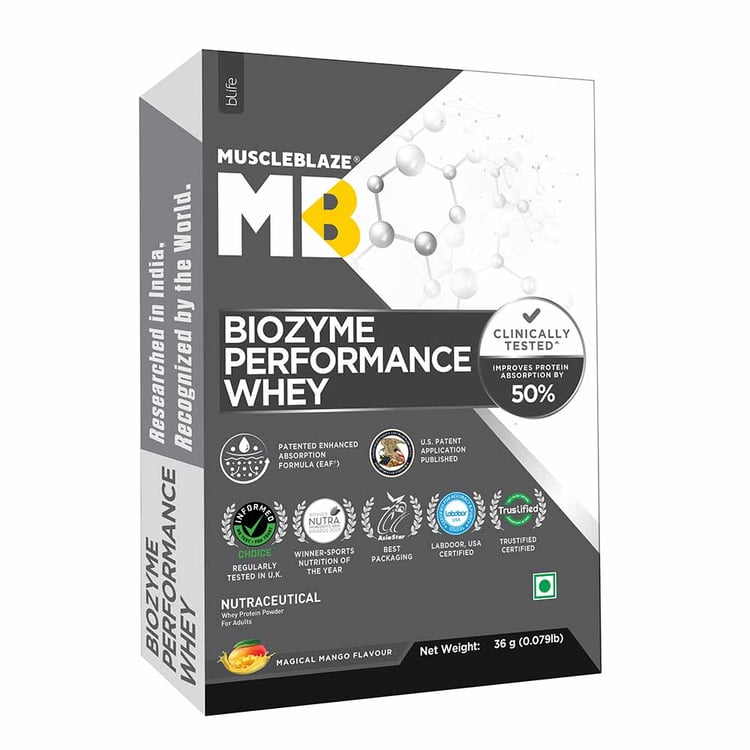 2 - MuscleBlaze Biozyme Performance Whey,  0.079 lb  Magical Mango (Mono Carton) 
