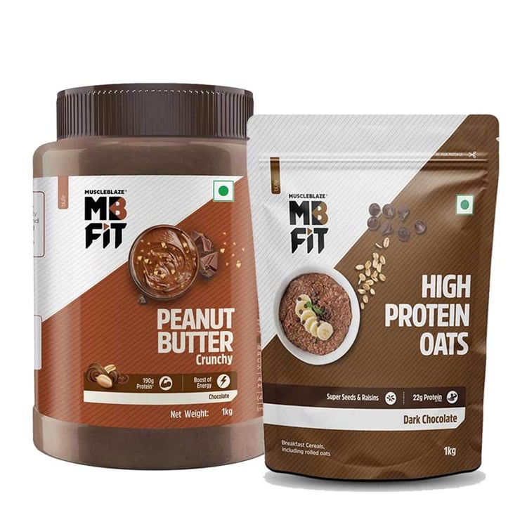MuscleBlaze High Protein Oats Dark Chocolate & Chocolate Peanut Butter 1 kg Crunchy Combo