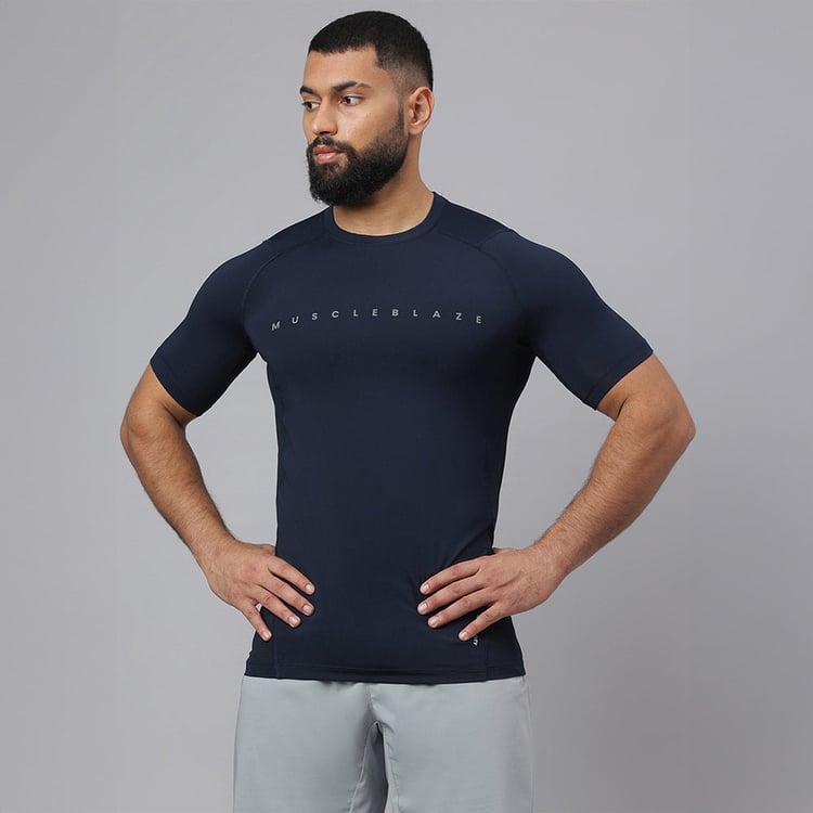 2 - MuscleBlaze Air Tech Compression MuscleTee Half Sleeve,  Navy  Large 
