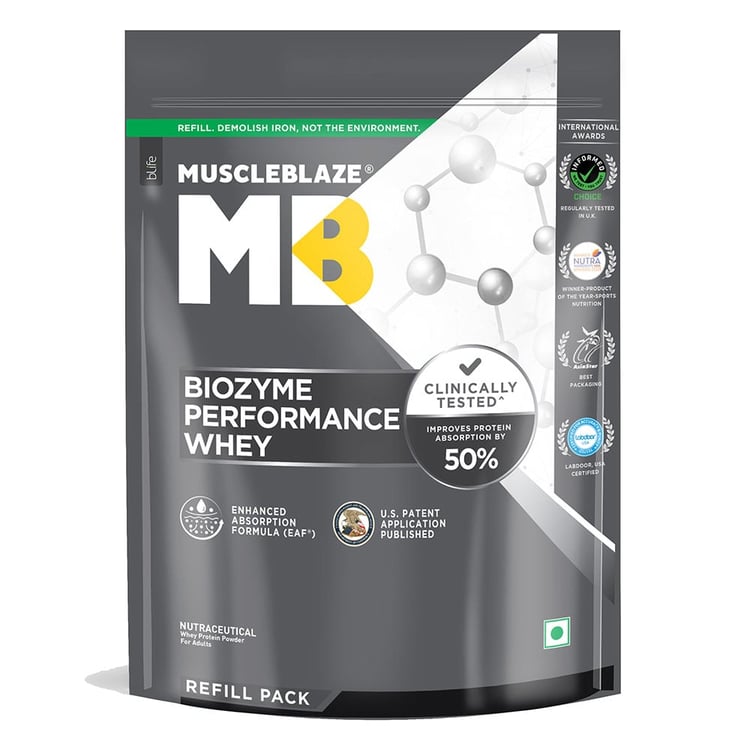 6 - MuscleBlaze Biozyme Performance Whey,  2.2 lb  Refill Pack Unflavoured 