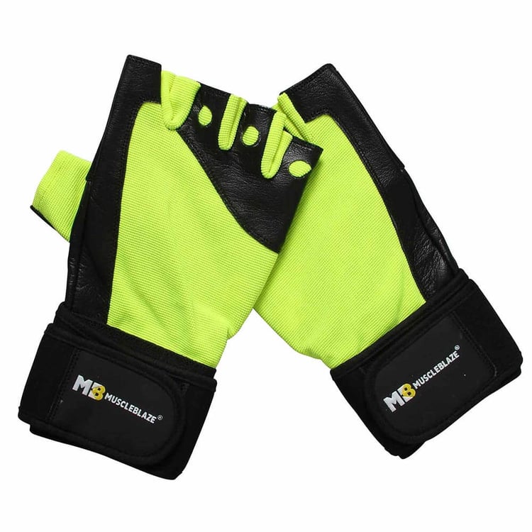 1 - MuscleBlaze Fitness Leather Gloves,  Black & Green  Large 