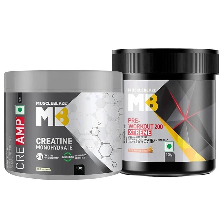 MuscleBlaze Creatine Monohydrate CreAMP & PRE Workout 200 Xtreme 0.22 lb Combo