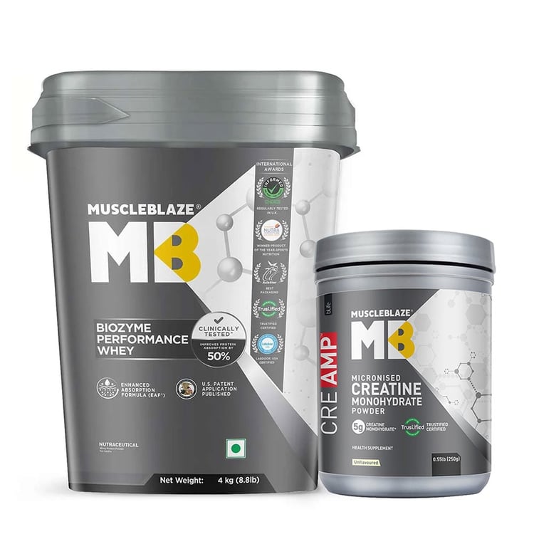MuscleBlaze Biozyme Performance Whey 4 kg & Creatine Monohydrate CreAMP 0.55 lb Combo