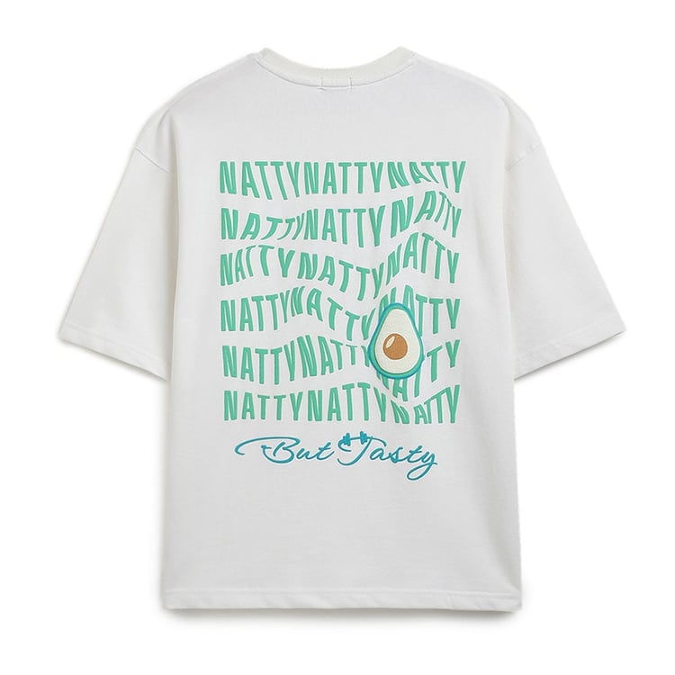 4 - MuscleBlaze Natty But Tasty Avocado Oversized Solid T-Shirt,  Small  White 