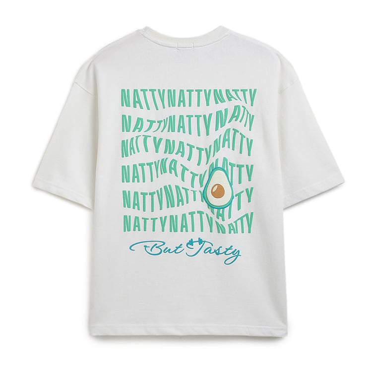 3 - MuscleBlaze Natty But Tasty Avocado Oversized Solid T-Shirt, X-Small White