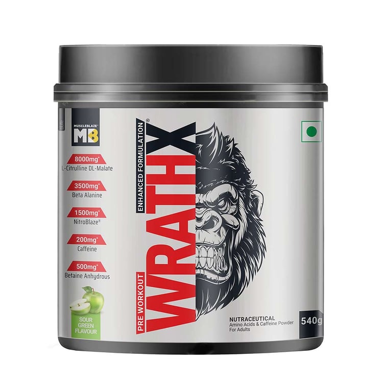 3 - MuscleBlaze Pre Workout WrathX, 30 Servings Sour Green