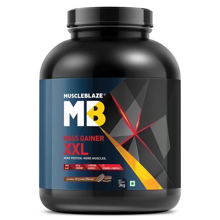 1 - MuscleBlaze Mass Gainer XXL with Complex Carbs and Proteins in 3:1 ratio,  6.6 lb  Cookies & Cream 