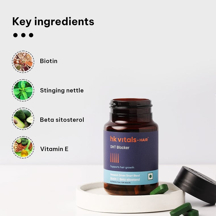 4 - HK Vitals DHT Blocker with Biotin by HealthKart,  30 tablet(s)  Unflavoured 