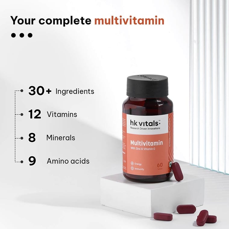 6 - HK Vitals Multivitamin with Zinc & Vitamin C,  60 tablet(s)  Unflavoured