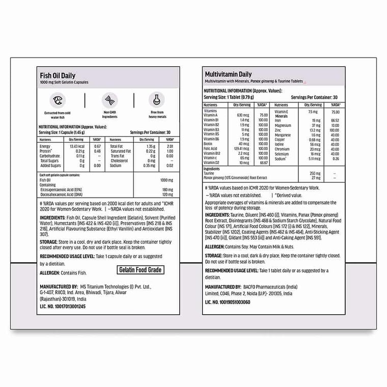 HK Vitals Assorted Multivitamin Fish Oil 30N Tabs+30N Softgel Caps Pack of 2