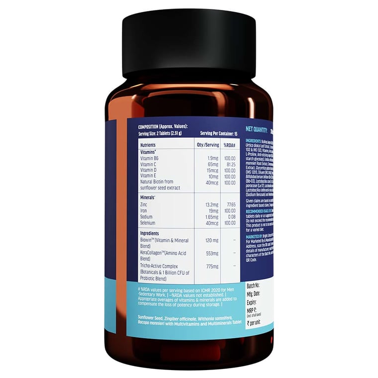 HK Vitals Hair Vitamins for Men,  30 tablets  Unflavoured