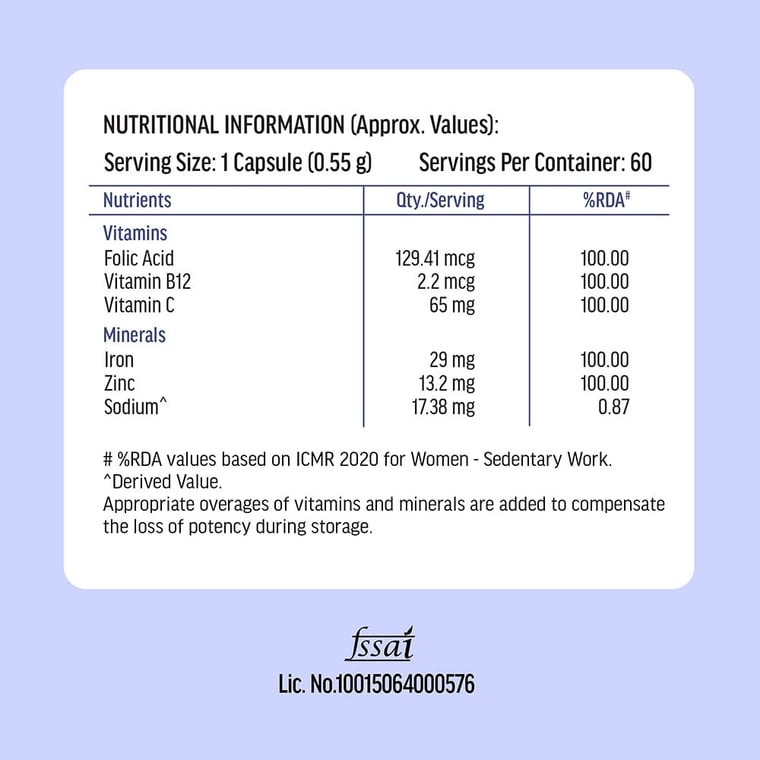 10 - HK Vitals Chelated Iron + with Zinc Vitamin B12 & Vitamin C,  60 capsules